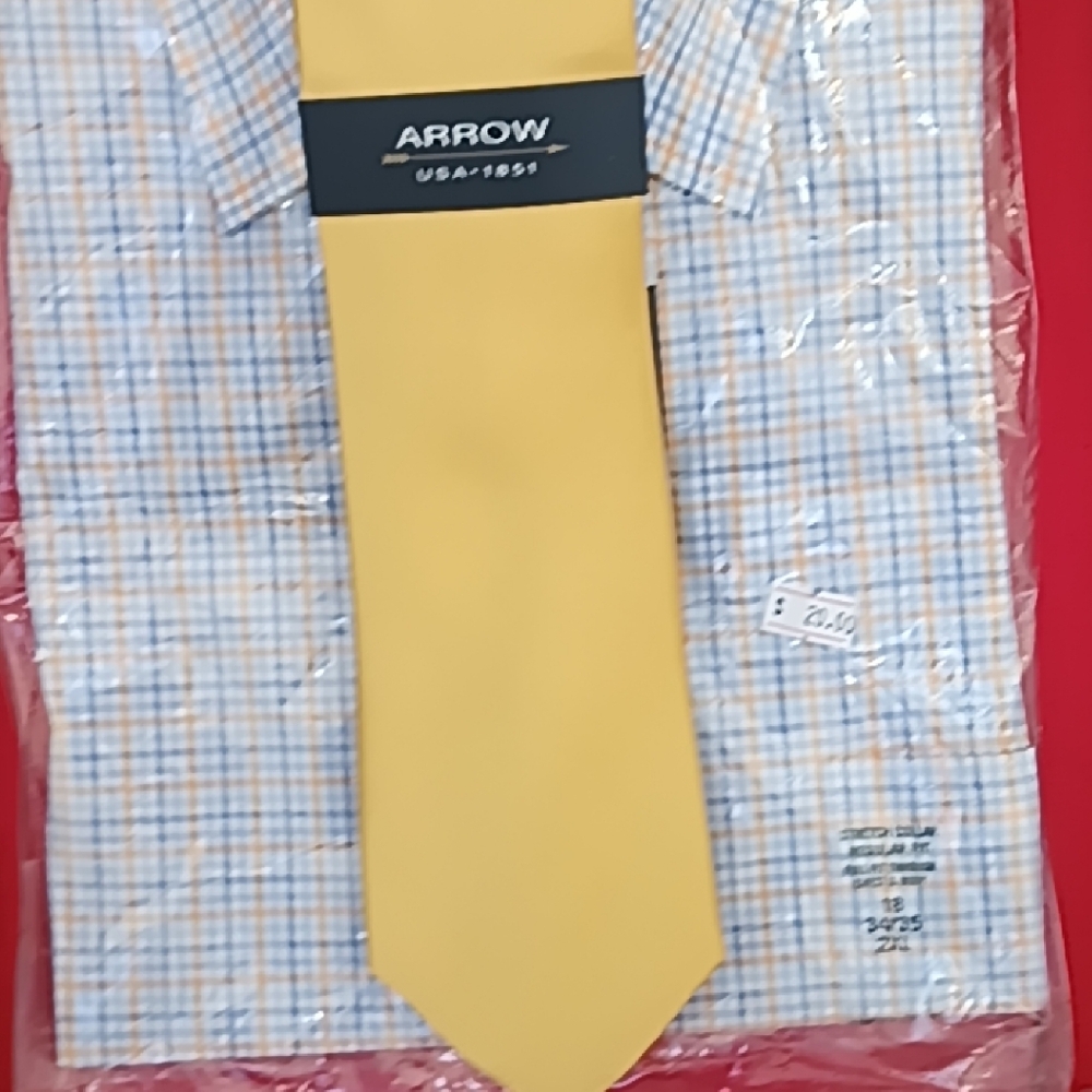 Chaps Light Blue and White Casual Button Down Shirt  Matching Gold Ties